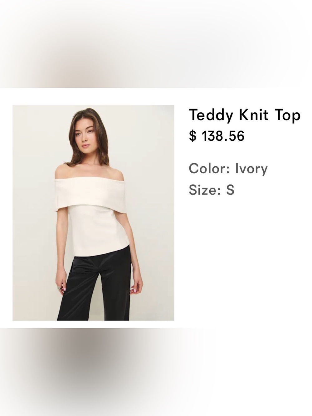 Reformation Teddy Knit Top Ivory - Size S